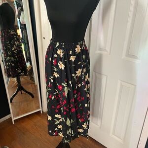 Floral Black Midi Skirt